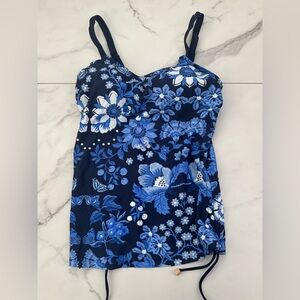 Gloria Vanderbilt Blue Black One-Piece Chambray Floral Navy, 8